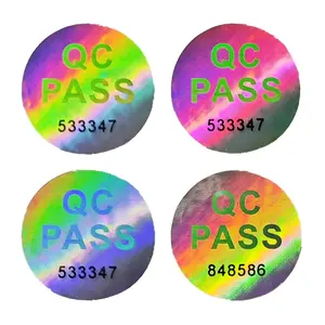 200/400pcs QC PASS Hologram Stickers with Black Random Numbers, Shiny Laser Round Sticker for Quality Guaranteed Inspection, Customizable Stickers