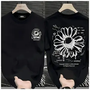 Chrysanthemum pattern T-shirt, double-sided design, geometric print, short sleeved and round neck, regular pattern, machine washable, suitable for casual wear and holiday gifts, artistic design on the back, durable clothing suitable for holiday occasions