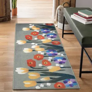 Lush Decor IMPRESSIONS Indoor Printed Polyester Low Profile Mat - Contemporary Graphic Botanical Floral Colorful   (Le Jardin)