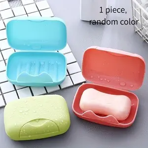 1pc Waterproof Travel Soap Box With Cover And Lock - Portable Bathroom Supplies Storage Tray Rack