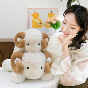 Lying Baby Goat&Cow 23/38cm Fluffy Cute Animal Stuffed Soft Big Horns Goat Gift