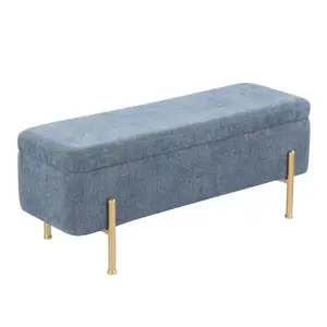 Daniella Contemporary Bench in Gold Metal and Blue Fabric by LumiSource