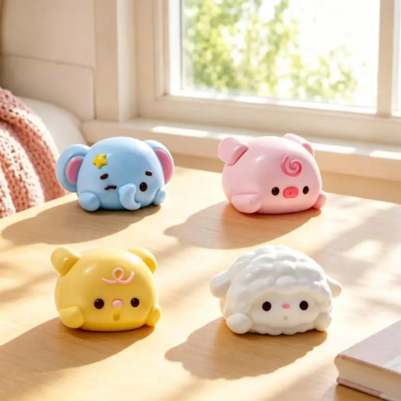 Taba Handmade Mini Animal Head Squishy Toy Set - 5 Kawaii Styles (Pig, Bear,Rebbit, Lamb, Elephant), Plush-Look Slow Rising Fidget Toy, Soft Sensory Stress-Relief Collectible, Backpack Charm Gift for Teens