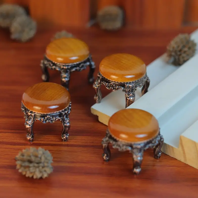 2pcs Charming Miniature Dollhouse Accessories - 1:12 Scale Retro Round Chair, Khaki Metal Construction for Living Room Decor