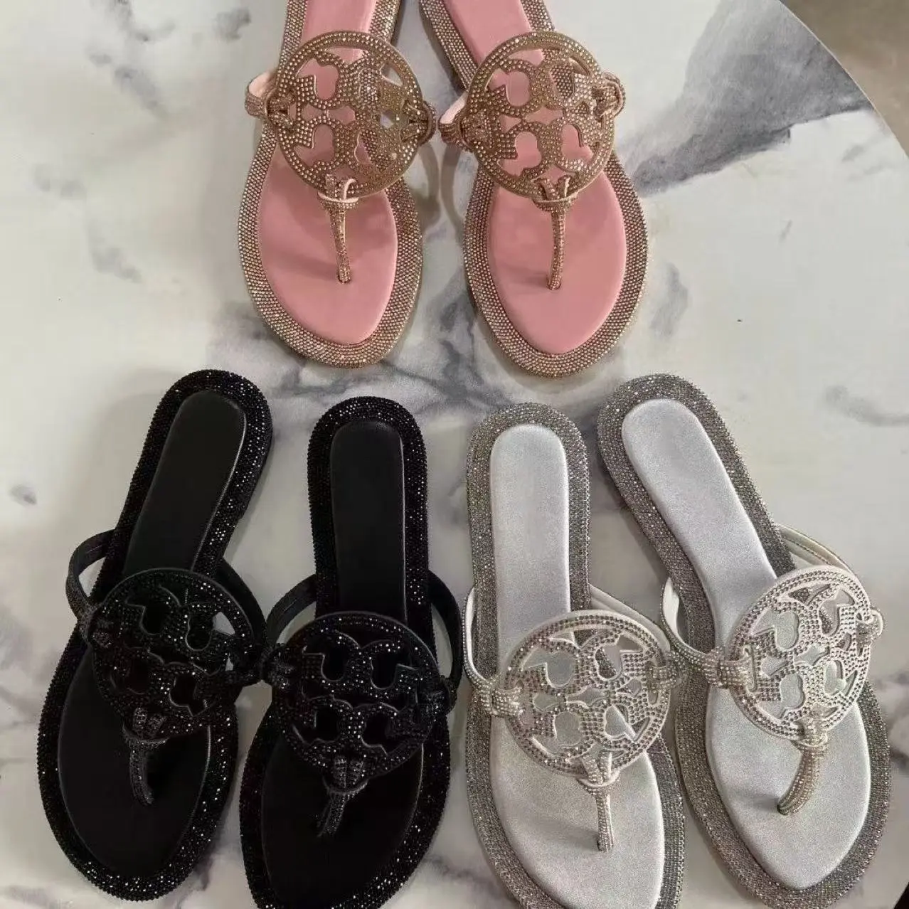 Women’s Rhinestone Flip Flop Sandals - Flat Beach Slippers for Summer, Vacation and Casual Wear