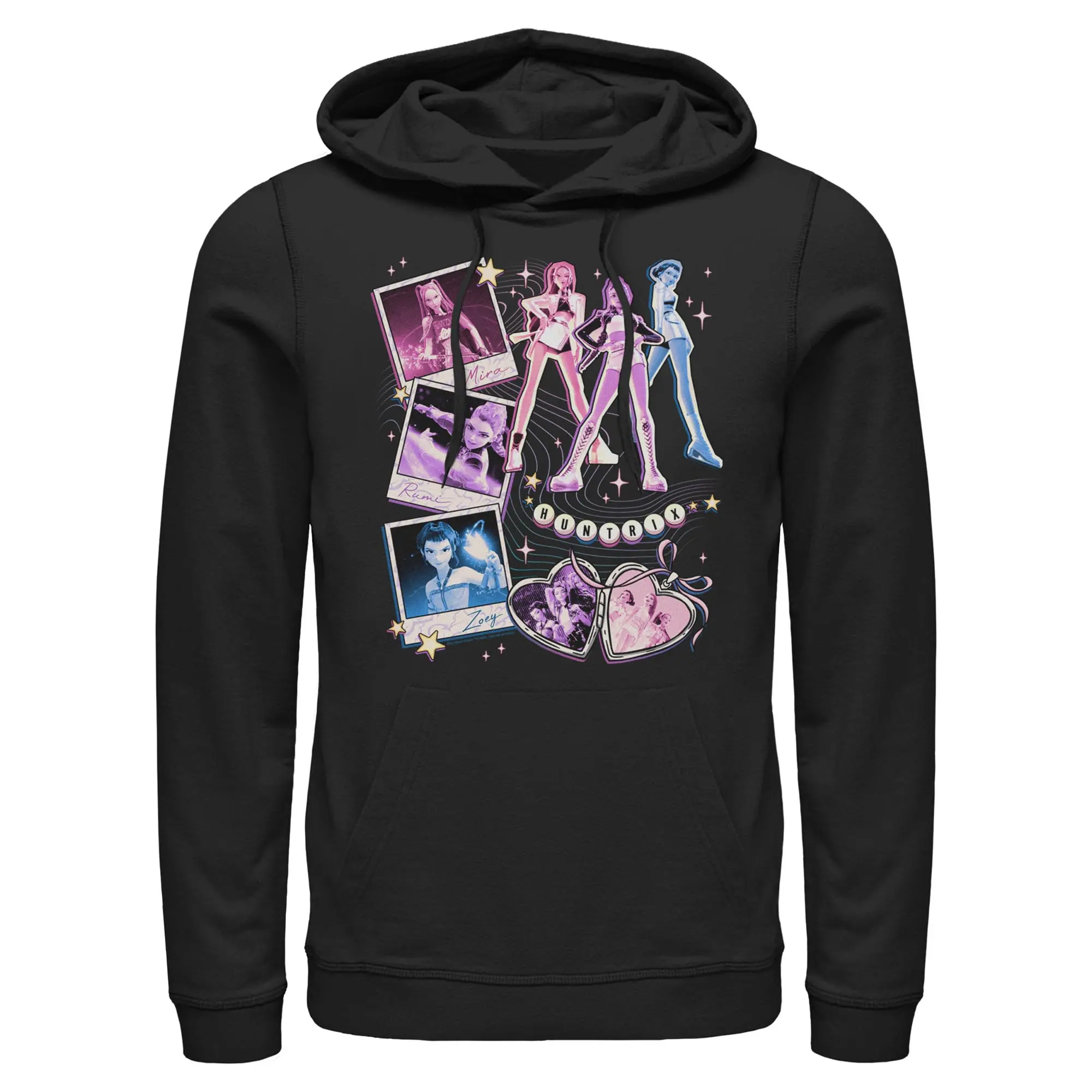Men's KPop Demon Hunters Huntrix Casual Hoodie - Cute Instant Film Portrait Design, Lightweight Menswear Top, Heart-Accented Sweatshirt