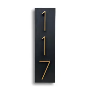 Black Wood Address Plaque with Modern Numbers Handmade Cedar Wood Sign 5 Inch Metal Numbers Weather Resistant for Outdoor Use