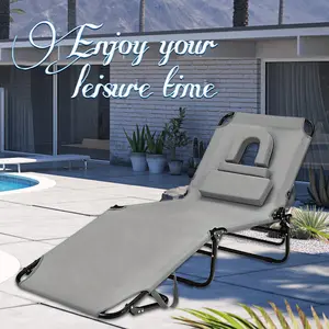 Outsunny Folding Face-Down Sun Lounger with Face Hole, Foldable portable Outdoor Pool Sun Beach Tanning Chair, Adjustable Folding Chaise Lounge, Self Tanning Bed