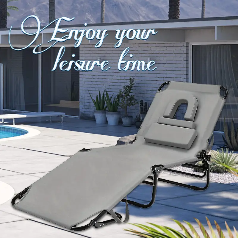 Outsunny Folding Face-Down Sun Lounger with Face Hole, Foldable portable Outdoor Pool Sun Beach Tanning Chair, Adjustable Folding Chaise Lounge, Self