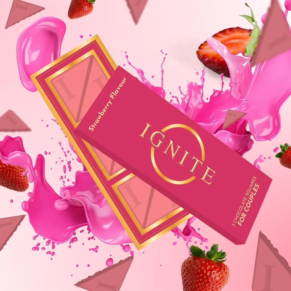 [ High-quality & Hot ] Ignite Strawberry Squares for Couples White Chocolate, His & Hers Chocolate | Luxurious Ritual Chocolate for Men & Women, Strawberry Flavor, Perfect for Valentine’s Day & Special Occasions, Pack of 1