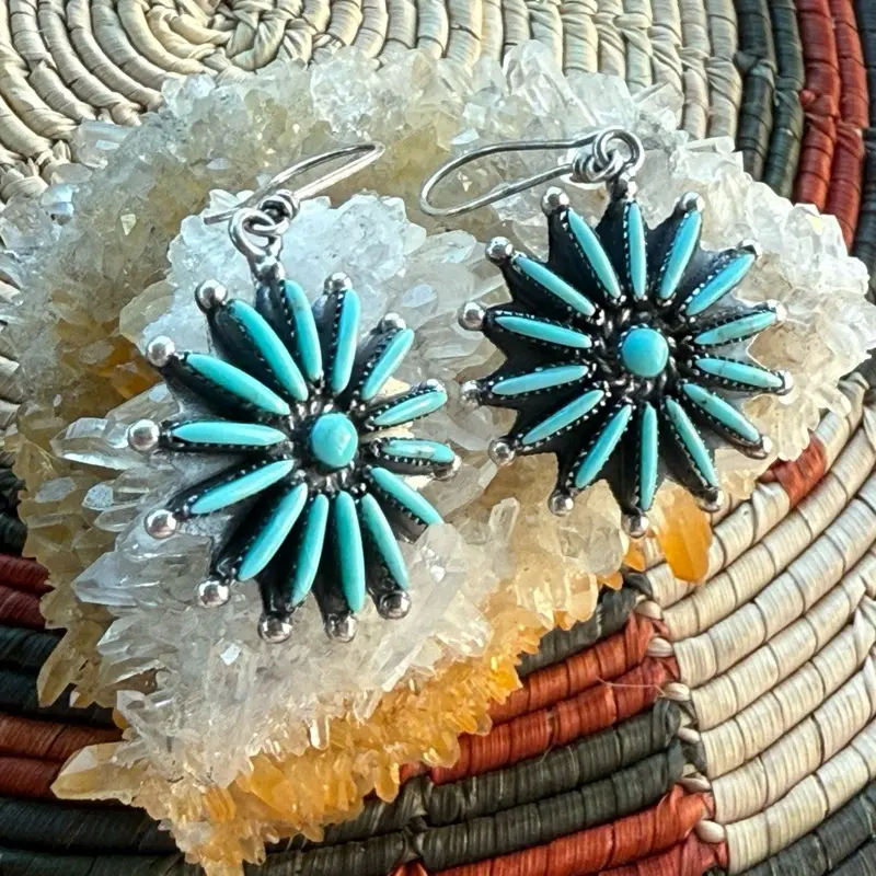 Turquoise Needlepoint Earrings