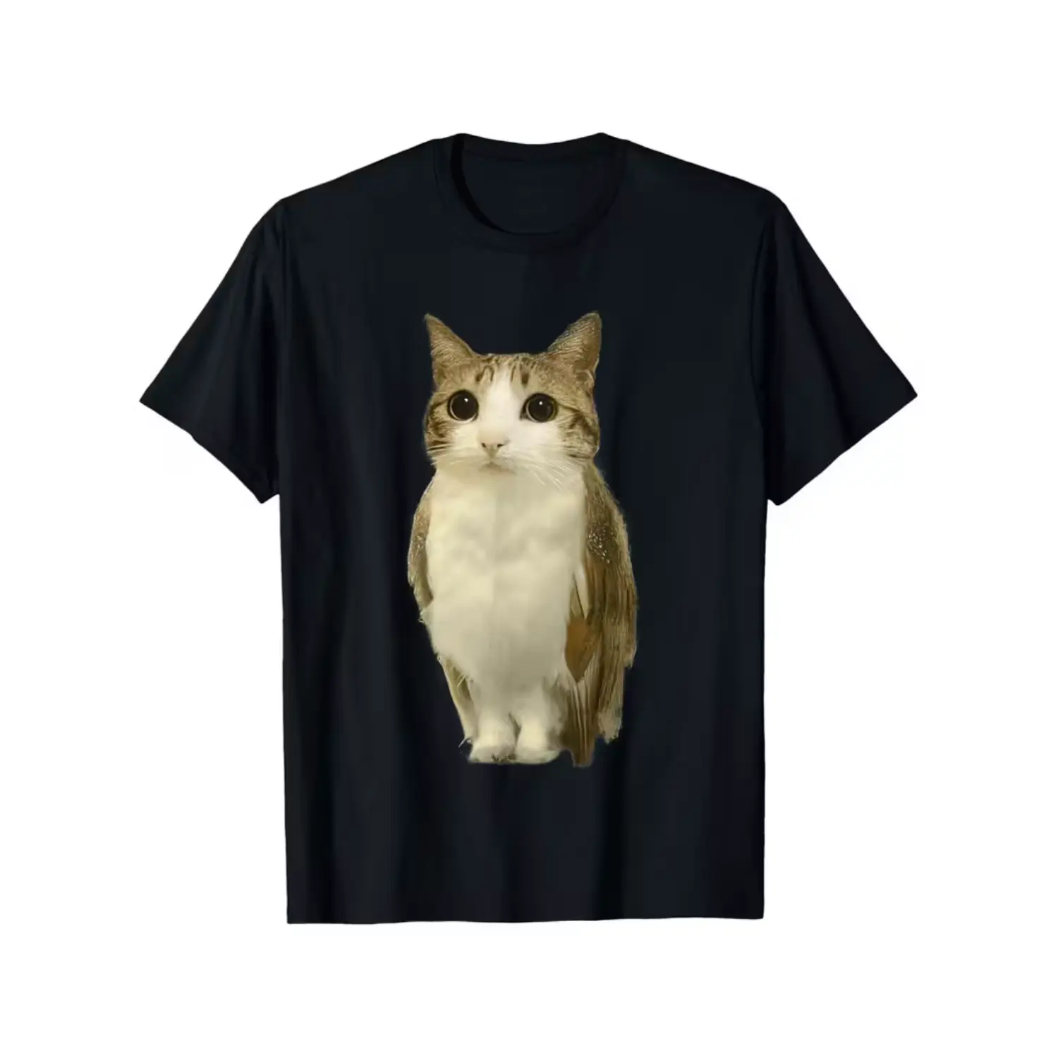 Casual Cat Owl Cursed Internet Meowl Meme T-Shirt | Short Sleeve, Round Neck, Graphic Tee for Parties, Holidays, Summer, Daily, and Street Wear, Ideal for Men
