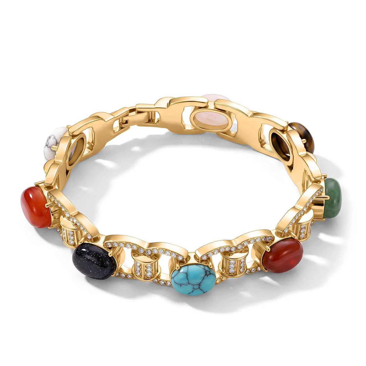 Multi Gemstone, Austrian Crystal Classic Link Bolo Bracelet in Goldtone 6.00 ctw