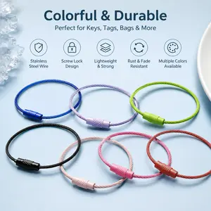 Colorful Wire Keychains with Screw Lock - Durable Steel Cable Key Rings for Car Keys, Luggage Tags, and Everyday Carry - Never Pop Open, Easy to Use, Fun Assorted Colors