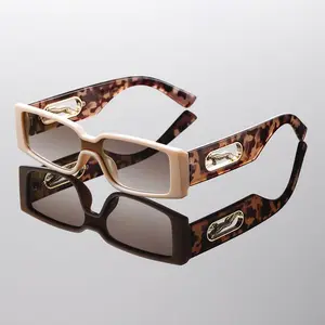 Fashion Candy Color Small Square Frame Sunglasses High Appearance American Style Leopard Decoration Sunglasses Unisex Oversized Aviator with UV Protection olardria sunglasses waste airport travel accessory wrap   Polarized    unisex  Heptagram Sunglasses