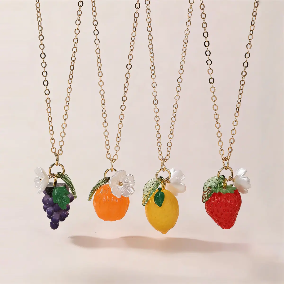 Women's Custom Mini Fruit Necklace Set - Handmade Citrus Orange Pendant, Short Gold-Plated Personalized Fruit Gem Necklaces, Miniature Aesthetic Costume Jewelry Gift, Miniature Aesthetic Necklaces