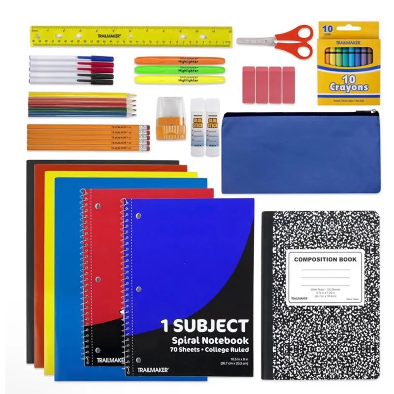 Trailmaker School Supplies Kit 45 Piece Grades K-12 Back to School Essentials Includes Folders Notebooks Pencils Pens Crayons and More