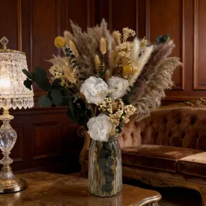Dried Flower Bouquet with Vase, Real Pampas Grass, Zero Maintenance Home Decor US