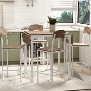 diningtable TOPMAX Farmhouse 5-piece Counter Height Drop Leaf Dining Table Set with Dining Chairs for 4,White Frame+ Rustic Brown Tabletop