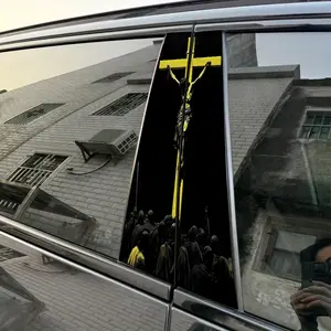 2-piece set Thorns under the yellow cross car stickers Decal For Cars B-pillar DIY mid-pillar film decorative car accessories
