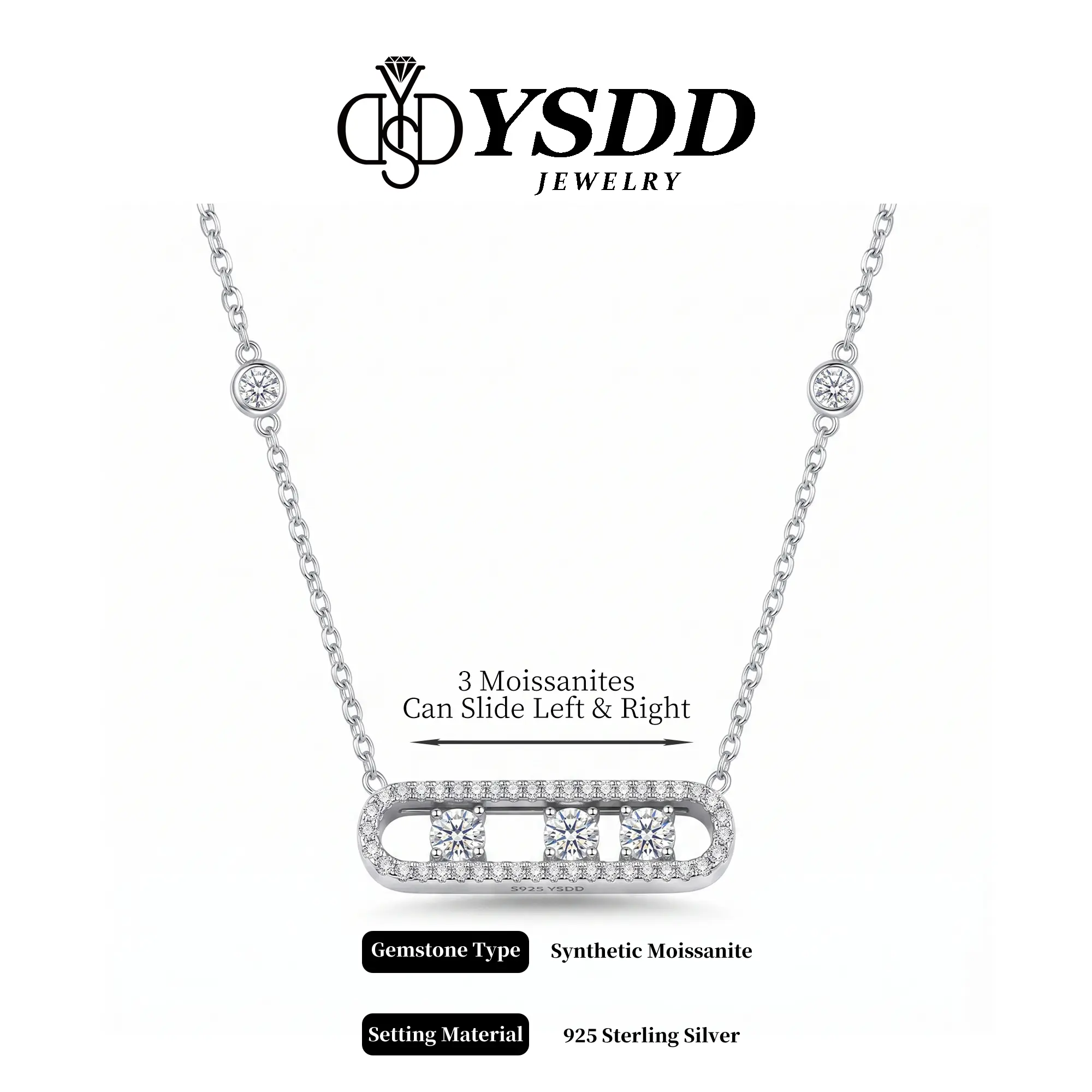 【#733 New Arrival】Classy Move Pavé Moissanite Necklace vvs Synthetic Moissanite Necklace in 925 Sterling Silver