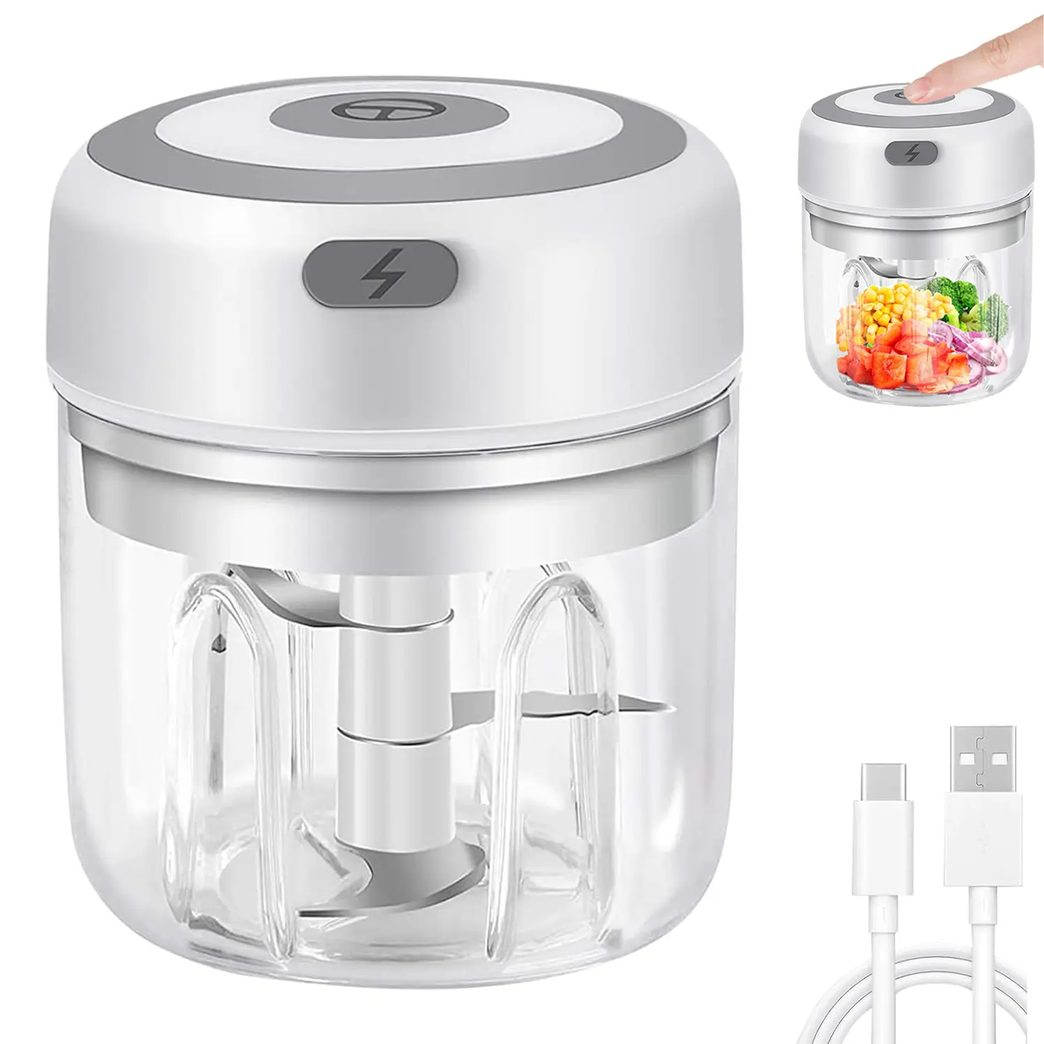 Rechargeable Electric Garlic Chopper, Mini Garlic Processor Mincer, Onion Chopper, Portable Small Food Processor for Garlic, Ginger, Chili, Vegetables, Easy to Use