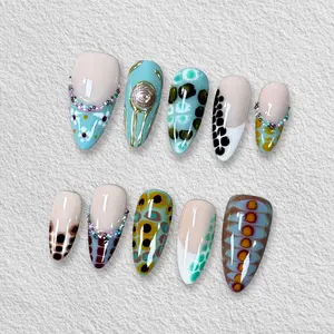 Pressmeon Handmade Press-on Nails | Dot Matrix | Medium Almond Shape Collection | 3D Luxury Salon Quality | Reusable & Extra Durable | Eco Package