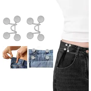 2Pcs Adjustable Waist Buckle Extender Set for Loose Jeans, Detachable Metal Button Tightener Pins, No Sew Tools Required Pants Clips Easy To Install Sewing Accessories Instant Replacement Reusable Snaps for Skirts Dresses,Mother's Day Indoor Outdoor Gifts