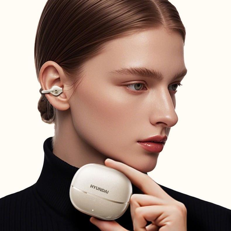 HYUNDAI Earclip C7 Clip-on Design Wireless Earphones, Upgraded Panoramic Sound Headset, Comfortable Wearing & IPX5 Waterproof Sports Earbuds for Work, Fitness