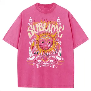 Holafish Acid Washed Sun Pattern T-Shirt, 2026 Heavy Weight Cotton Streetwear Graphic Vintage Tees Menswear Womenswear Crewneck Tshirt Sassy statement Tees Summervibes Outdoor Fashion