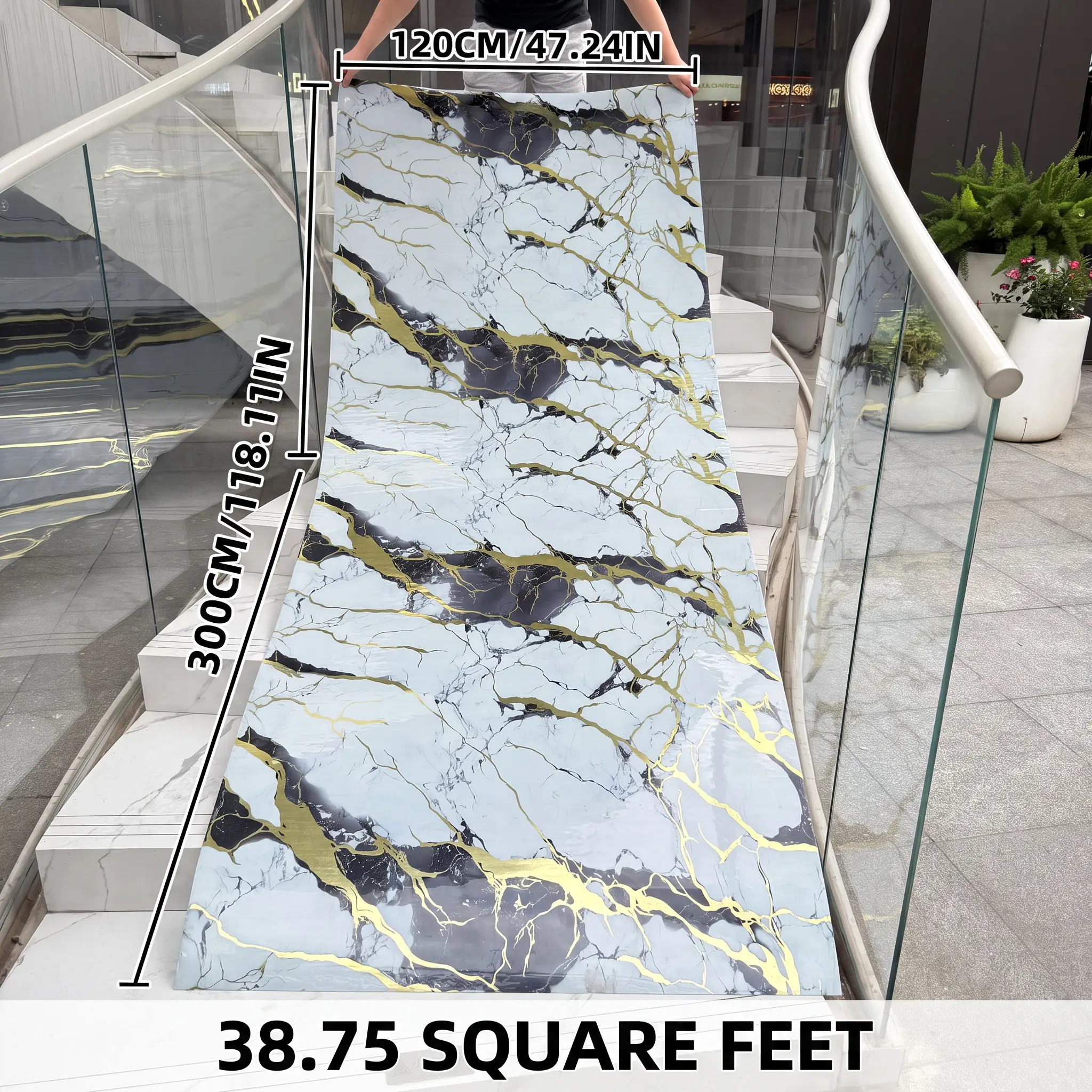 47IN *118IN Self-Adhesive Waterproof Marble Effect Wallpaper Roll, Easy Clean & Cut, Decorative Wallpaper, Ideal for Kitchen Bathroom Living Room Dorm Decoration, Marble Pattern Wallpaper