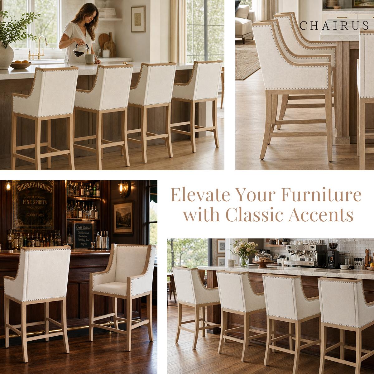 CHAIRUS 2 pack 26.5" Farmhouse Linen Barstools with Armrest Upholstered Wood Counter Height Bar Stools for Kitchen Island Dining Room Living Room Home Decor CHAIRUS 2 pack 26.5" Farmhouse Linen Barstools with Armrest Upholstered Wood Counter Height Bar Stools for Kitchen Island Dining Room Living Room Home Decor
