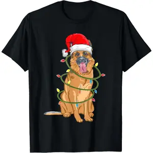 Christmas Dog Shirt, Christmas German Shepherd Pajama T-Shirt, 100% Cotton, Single Side Printed, Black Short Sleeve T-shirt, 1 pc, Christmas Halloween Thanksgiving Gift