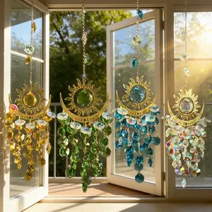 Crystal Sun and Moon Suncatcher - Nature-Inspired Rainbow Light Catcher Wind Chime for Window Hanging, Mood-Boosting Indoor Outdoor Decor to Harmonize Home & Garden Ambiance