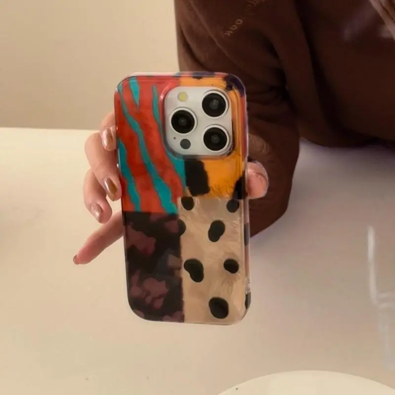 Leopard Splicing Pattern Shockproof Smartphone Casing - Creative Protection Accessories for iPhone 16 Pro Max,16,15 Pro,14 PLUS,13,12 Pro,11 Pro Max,X,XS MAX - Holiday Gift for Friends