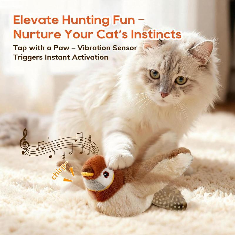 Cat Toys USB Rechargeable Flapping Bird Cat Toy with Chirping Sounds Interactive Play for Cats & Small Dogs Touch Activated Simulates Real Bird Chirps and Wing Flapping Motion