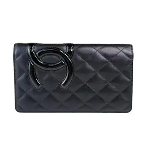 Pre-owned CHANEL Leather Small Leather Goods Black Cambon Wallet