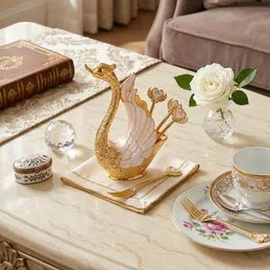 Elegant Swan Spoon Holder Set, Decorative Cutlery Rack, Ideal for Tea, Coffee, Dessert Utensils, Home Kitchen Decoration Gift
