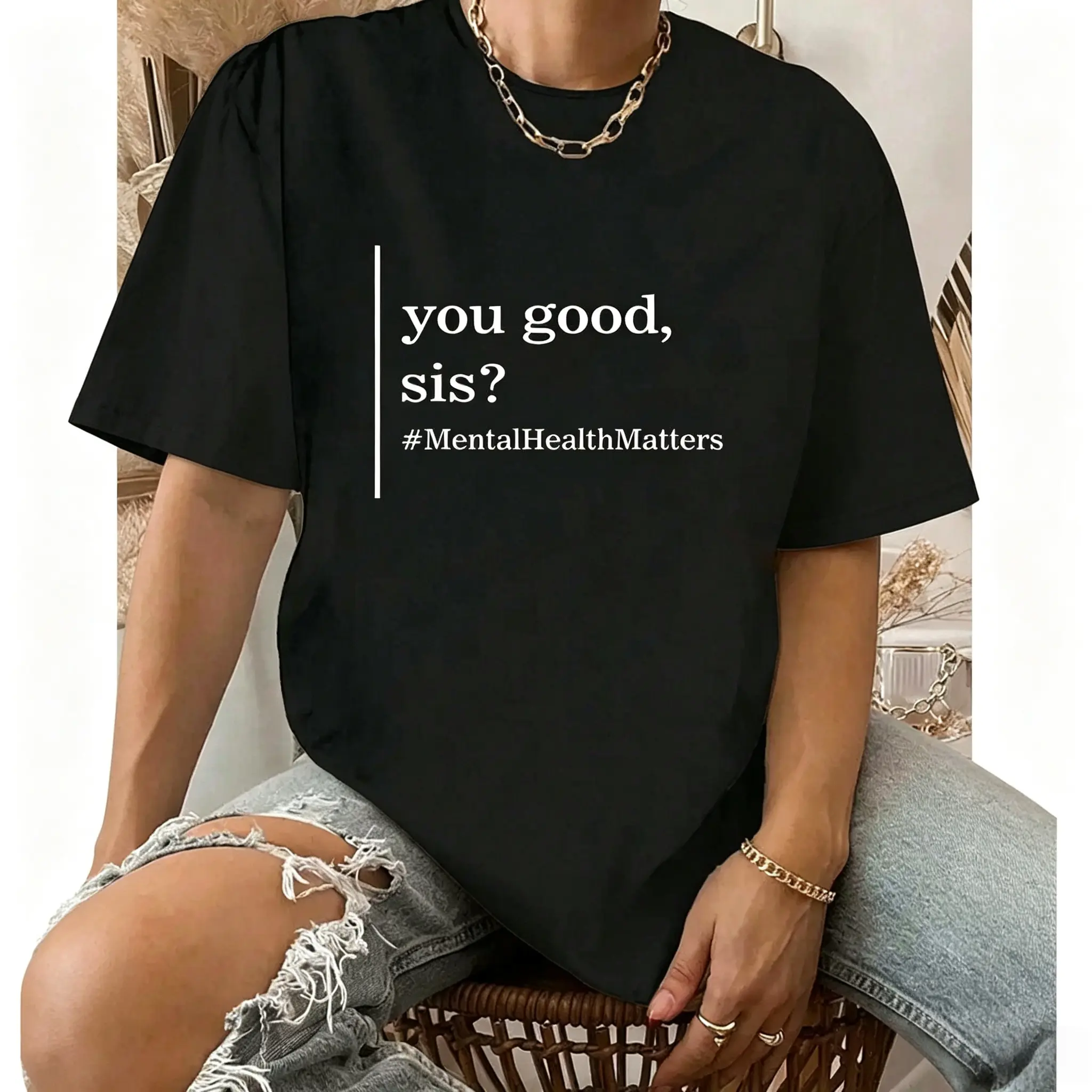 100% Cotton Mental Health Matters You Good Sis Positive Women Therapist T-Shirt