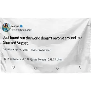 Tweet Image Tapestry Just Found Out The World Doesnt Revolve Around Me Shocked & Upset Tapestry  40x60 IN with Tapestry Wall Hanging for College Dorm Room Decor, Parties, Gift Decoration Items Diy Decorative Design