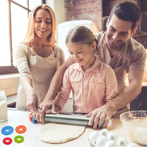 17" Adjustable Stainless Steel Rolling Pin with Thickness Rings for Baking, Dough Roller for Fondant, Pizza,Pasta, Cookies, Cakes,Traditional Utensils