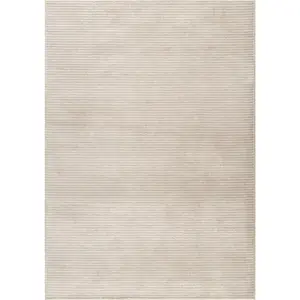 Plush Deco Striped Washable Cream Rug