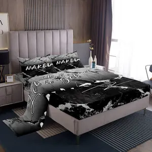 Let's Get Naked Pattern Bed Sheets Set,Black Marble Sheet Set,Modern Marble Aesthetic Sheets with Deep Pocket Fitted Sheet,Abstract Art Bedding Set
