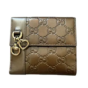 Pre-owned GUCCI Wallet Small Leather Goods GG monogram bronze leather compact authentic with COA and box