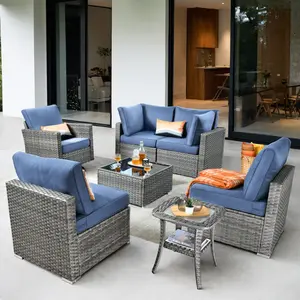 [3 packages delivery] Outdoor Patio Furniture Set-7 Pieces All-Weather Wicker Outdoor Furniture with Swivel Patio Chairs Outdoor Patio Conversation Set for Garden Porch Deck