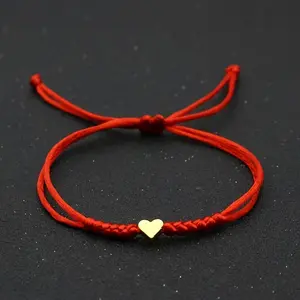 Chic Adjustable Love Heart Bracelet - Handcrafted Red Rope, Perfect for Couples & Casual Attire