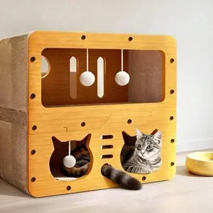2 Styles Double Layer Cat Scratcher House Multifunctional Corrugated Paper Cat Nest Villa Large Space Cat Cave Bed With Hanging Ball Toy Wear Resistant Claw Grinding Cat House Indoor Pet Sleeping Rest Furniture Protector For Kitten Adult Cat