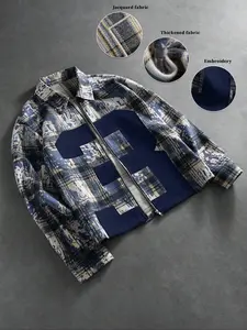Unisex Vintage Varsity Street Style Plaid Patchwork Jacket, Trendy Fashion Outerwear for Casual Daily Wear, High-Street Culture Gift，Suitable for streetwear, Y2K style, casual everyday wear, men's gifts, and couple's outfits.
