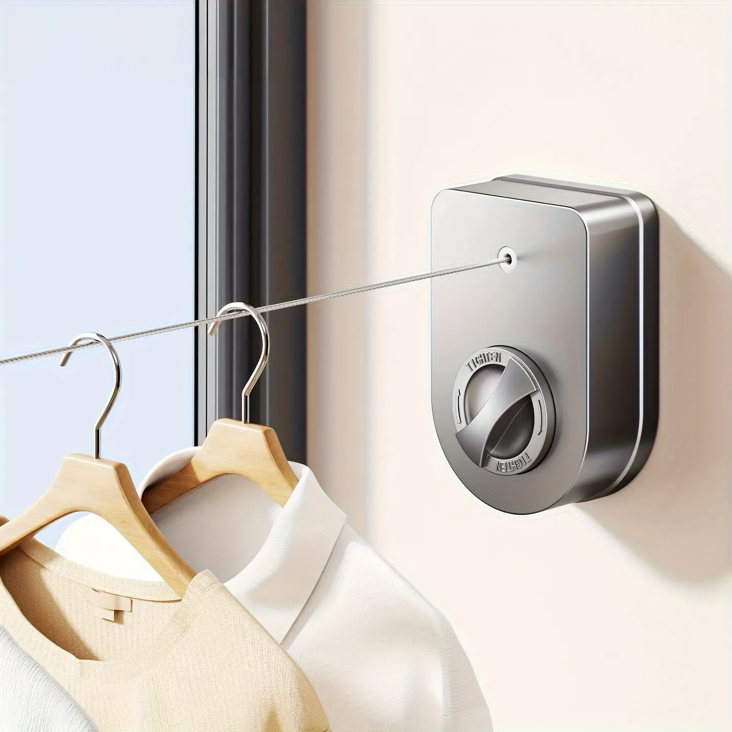 Heavy-Duty Clothesline, Hides Indoors and Extends to 4.2 meter, 304 Stainless Steel Drying Rope with Plastic Cover, Anti-Sag Indoor Balcony Drying Net for Clothes, Pants, Towels, and Blankets, Clotheslines