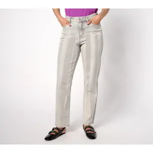 LOGO by Lori Goldstein Petite Grey Tie Dye Ankle Straight Jeans